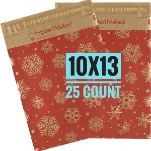 25 Red Snowflake Poly Mailers 10x13 Christmas